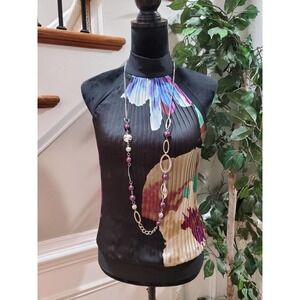 Cato Womens Black Floral 100% Polyester Sleeveless Halter Neck Top Blouse Small